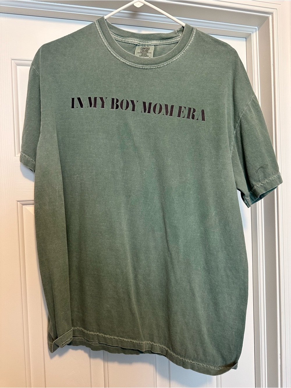 Comfort Colors Green Short Sleeve Tee with Black Chest Text
